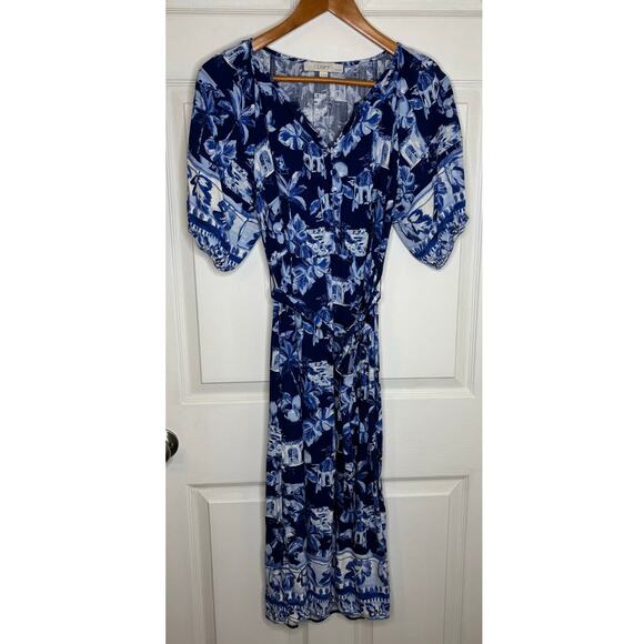 Ann Taylor Loft Women’s Small Petite Dress Midi Puff Short Sleeve Tie Waist - Picture 2 of 13